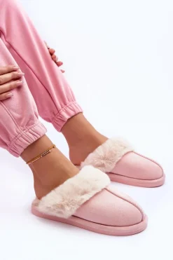 Damskie Papcie Klapki z Futerkiem Różowe Pinky