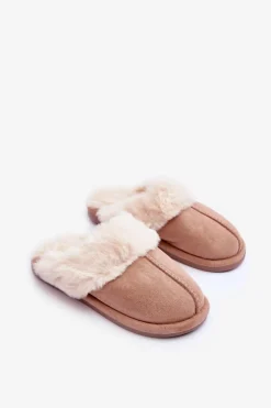 Damskie Papcie Klapki z Futerkiem Beżowe Pinky