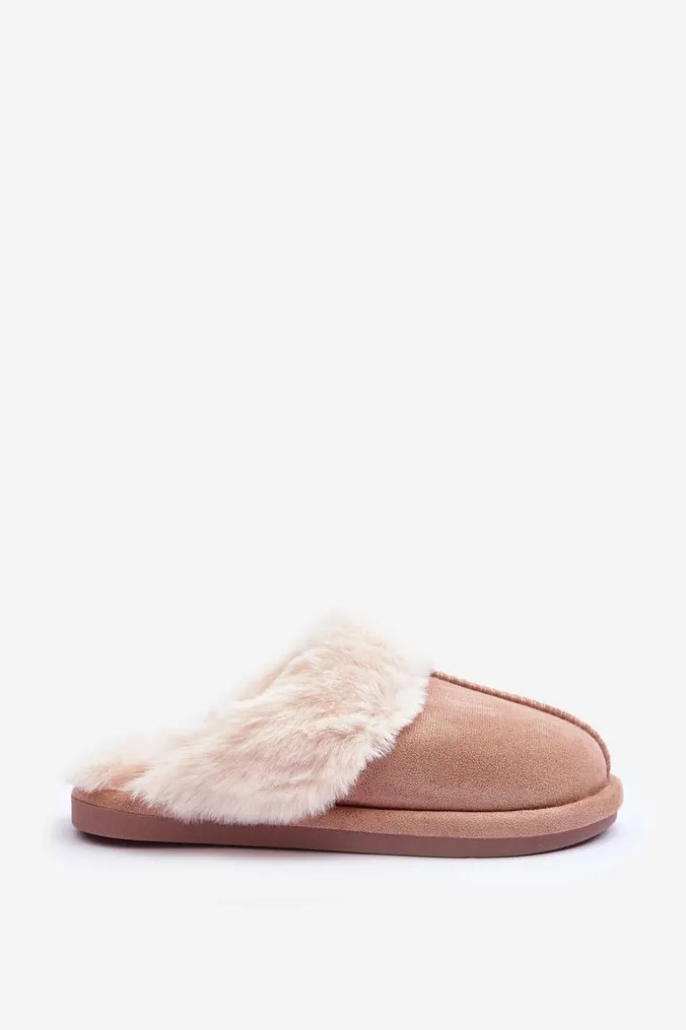 Damskie Papcie Klapki z Futerkiem Beżowe Pinky