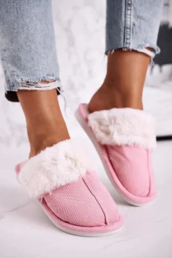 Damskie Papcie Klapki z Futerkiem Różowe Homely