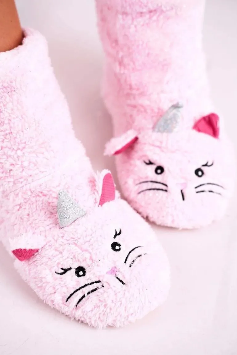 Damskie Papcie Ocieplane Kożuszkiem Różowe Nyan Cat