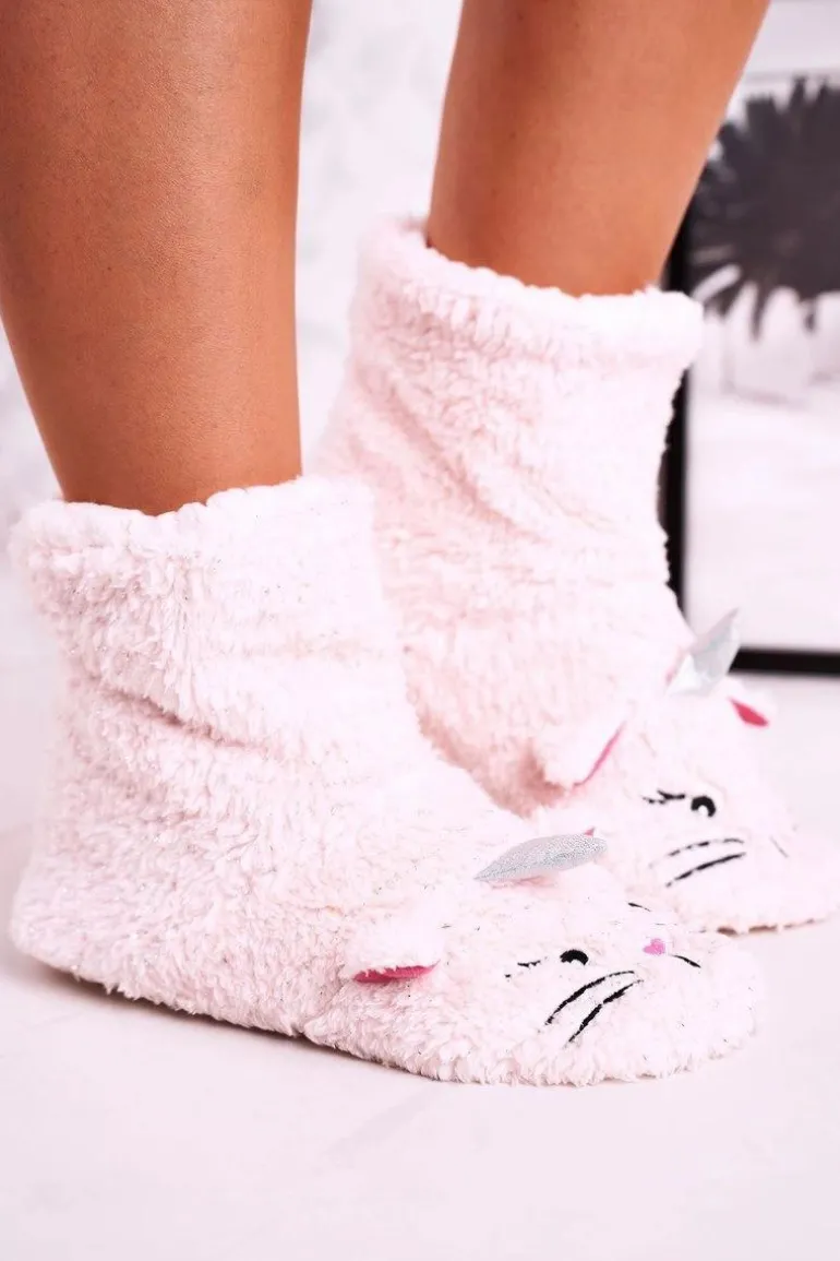 Damskie Papcie Ocieplane Kożuszkiem Jasny Róż Nyan Cat