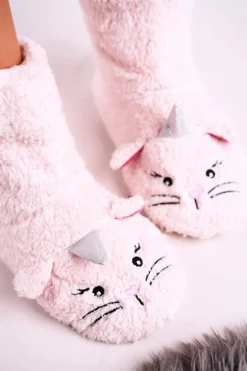 Damskie Papcie Ocieplane Kożuszkiem Jasny Róż Nyan Cat