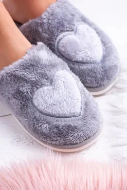 Damskie Papcie Serca Szare