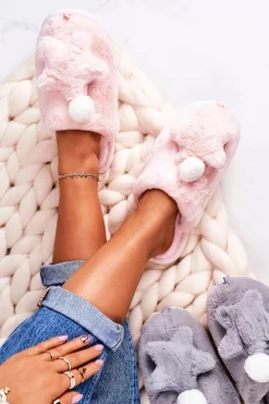 Damskie Papcie Z Futerkiem I Gwiazdką Jasny Róż Night-Night