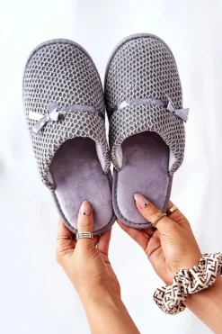 Damskie Papcie Z Kokardką Szare Evira