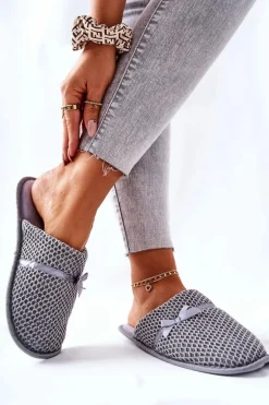 Damskie Papcie Z Kokardką Szare Evira