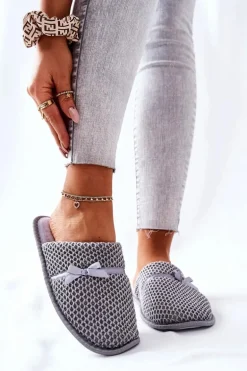 Damskie Papcie Z Kokardką Szare Evira