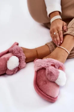 Damskie Papcie Z Pomponami I Futerkiem Różowe Sahira