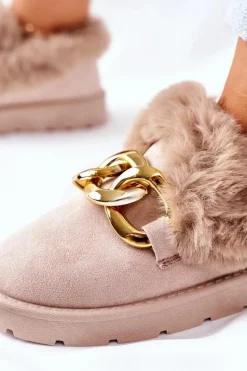 Damskie Papcie Złoty Łańcuch Beżowe Ardrums