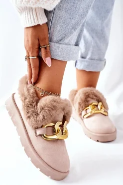 Damskie Papcie Złoty Łańcuch Beżowe Ardrums