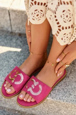 Damskie Płaskie Klapki Z Cekinami S.Barski KV27-052 Fuksja