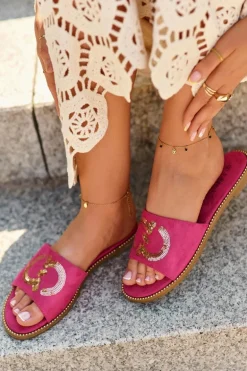 Damskie Płaskie Klapki Z Cekinami S.Barski KV27-052 Fuksja