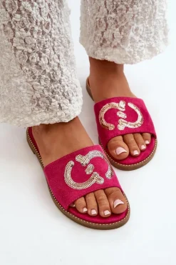 Damskie Płaskie Klapki Z Cekinami S.Barski KV27-052 Fuksja