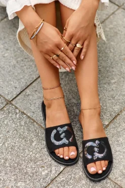 Damskie Płaskie Klapki Z Cekinami S.Barski KV27-052 Czarne