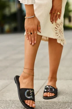 Damskie Płaskie Klapki Z Cekinami S.Barski KV27-052 Czarne