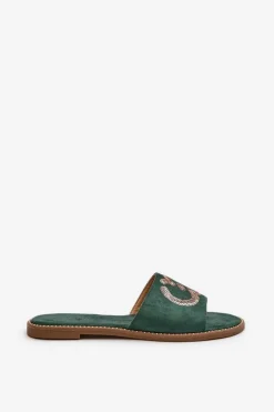 Damskie Płaskie Klapki Z Cekinami S.Barski KV27-052 Zielone