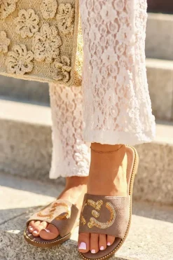 Damskie Płaskie Klapki Z Cekinami S.Barski KV27-052 Brązowe