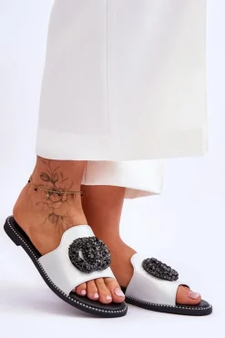 Damskie Płaskie Klapki Z Ozdobami S.Barski KV-520-3 Srebrne