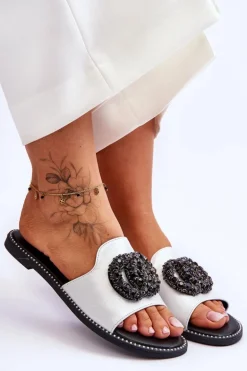 Damskie Płaskie Klapki Z Ozdobami S.Barski KV-520-3 Srebrne