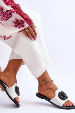 Damskie Płaskie Klapki Z Ozdobami S.Barski KV-520-3 Srebrne