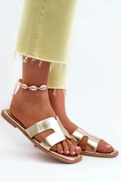 Damskie Płaskie Klapki Z Wycięciami Złote Fiviama