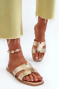 Damskie Płaskie Klapki Z Wycięciami Złote Fiviama