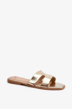 Damskie Płaskie Klapki Z Wycięciami Złote Fiviama