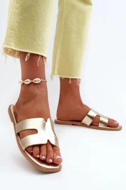 Damskie Płaskie Klapki Z Wycięciami Złote Fiviama