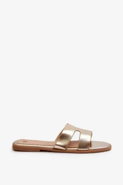 Damskie Płaskie Klapki Z Wycięciami Złote Fiviama