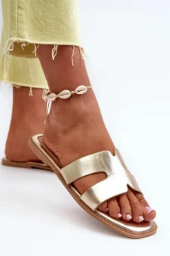 Damskie Płaskie Klapki Z Wycięciami Złote Fiviama