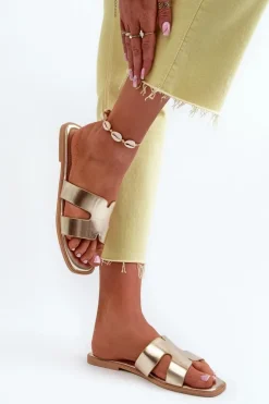 Damskie Płaskie Klapki Z Wycięciami Złote Fiviama