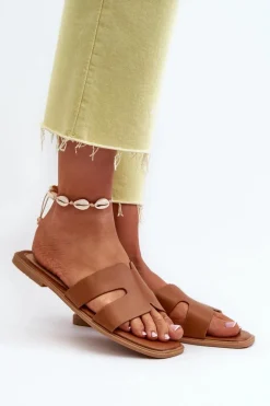 Damskie Płaskie Klapki Z Wycięciami Brązowe Fiviama