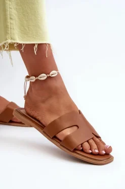 Damskie Płaskie Klapki Z Wycięciami Brązowe Fiviama