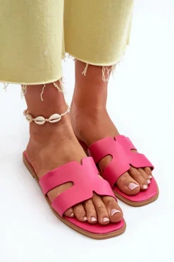 Damskie Płaskie Klapki Z Wycięciami Fuksja Fiviama