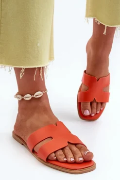 Damskie Płaskie Klapki Z Wycięciami Pomarańczowe Fiviama