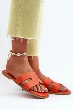 Damskie Płaskie Klapki Z Wycięciami Pomarańczowe Fiviama