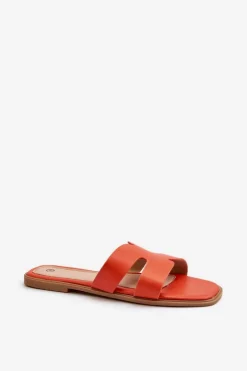 Damskie Płaskie Klapki Z Wycięciami Pomarańczowe Fiviama