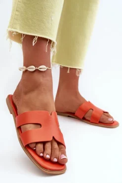 Damskie Płaskie Klapki Z Wycięciami Pomarańczowe Fiviama