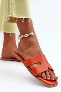 Damskie Płaskie Klapki Z Wycięciami Pomarańczowe Fiviama