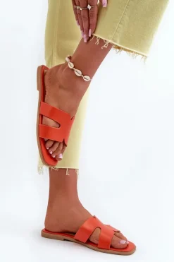 Damskie Płaskie Klapki Z Wycięciami Pomarańczowe Fiviama