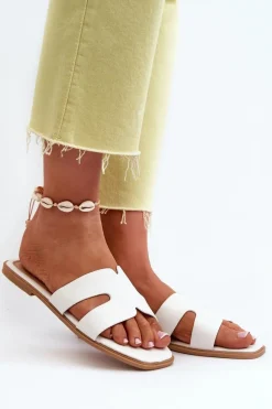 Damskie Płaskie Klapki Z Wycięciami Białe Fiviama