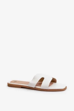 Damskie Płaskie Klapki Z Wycięciami Białe Fiviama