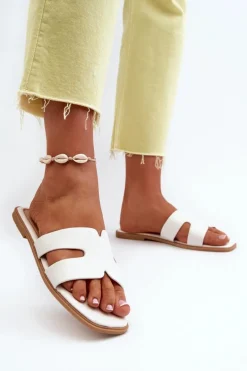 Damskie Płaskie Klapki Z Wycięciami Białe Fiviama