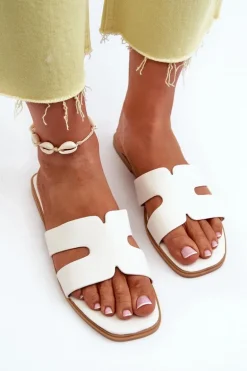 Damskie Płaskie Klapki Z Wycięciami Białe Fiviama