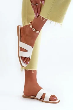 Damskie Płaskie Klapki Z Wycięciami Białe Fiviama