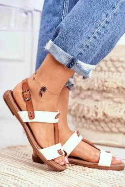 Damskie Płaskie Sandały Białe Renna