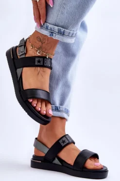 Damskie Płaskie Sandały Big Star LL274938 Czarne