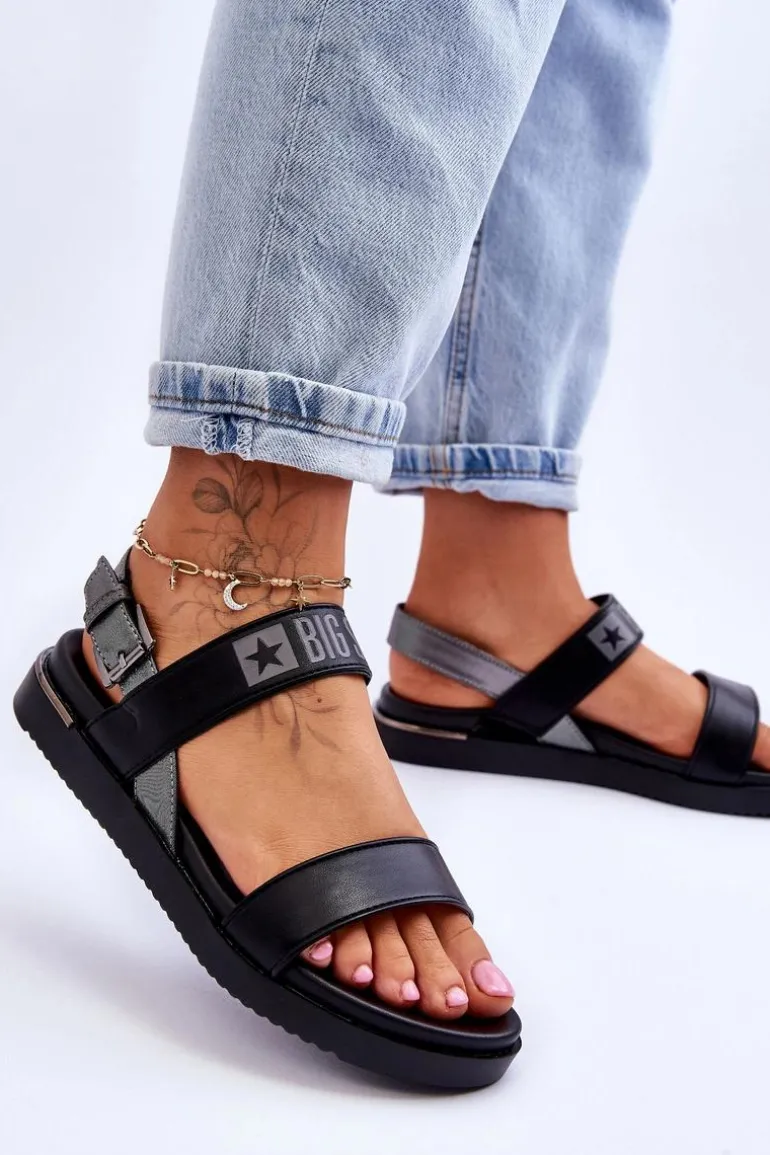 Damskie Płaskie Sandały Big Star LL274938 Czarne