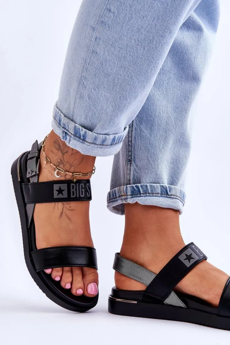 Damskie Płaskie Sandały Big Star LL274938 Czarne
